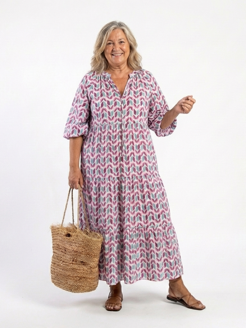Mireya | Geometrisches Druck Langarm-Tierkleid
