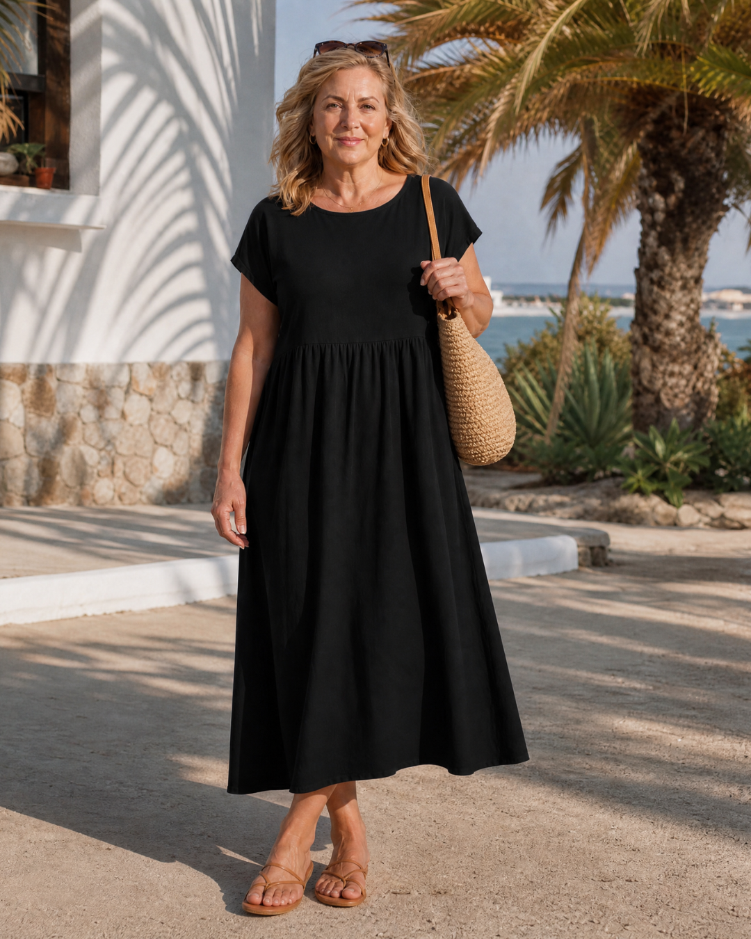 Awaline | Minimalistisches Kurzarm-Ruhiges Midikleid