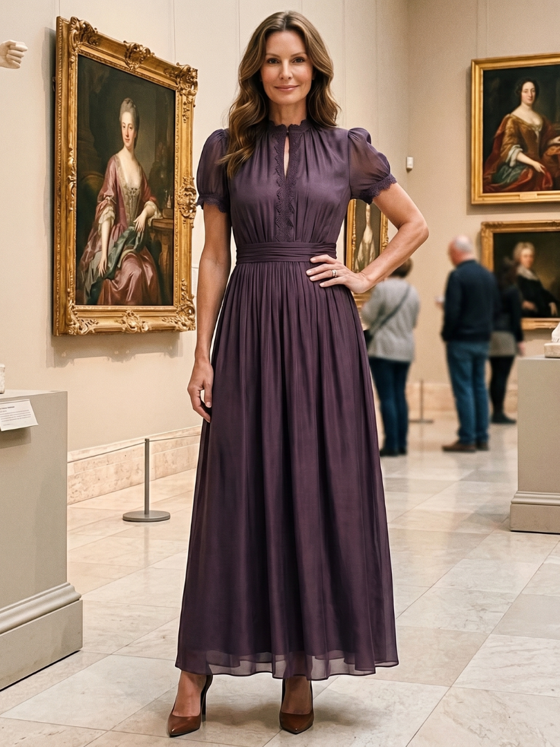 Elia | Gathered Waist Keyhole Maxi Kleid