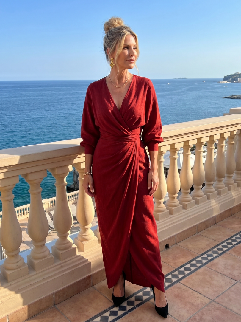 Fable | Midi-Kleid mit langen Ärmeln und Wickel-Overlap-Rock