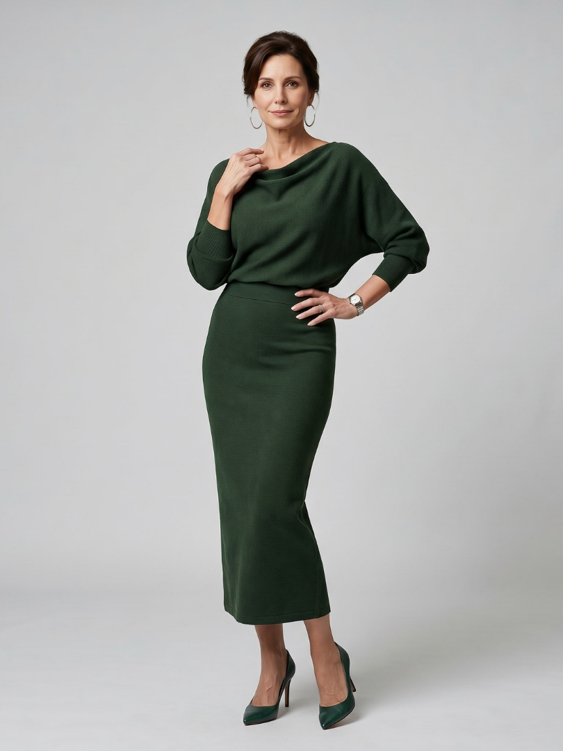Romy | Drapierter Ausschnitt Enges Midi-Kleid
