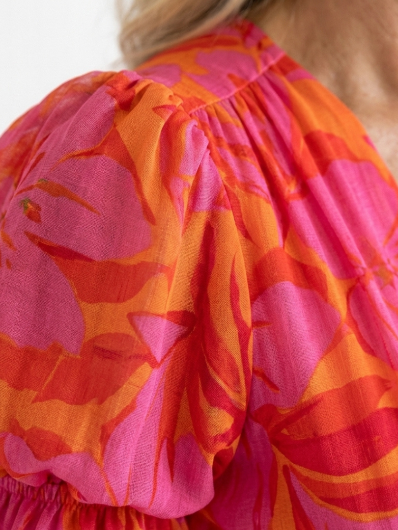 Willow | Florales V-Ausschnitt Midi-Kleid mit Puffärmeln