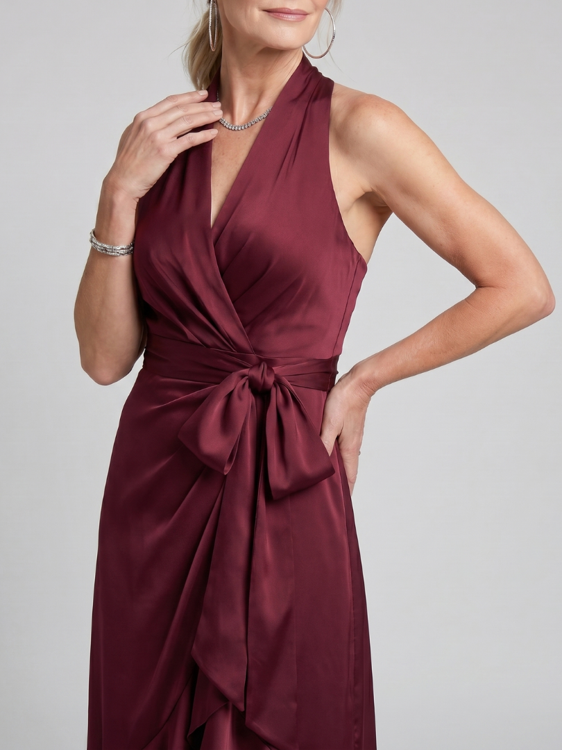 Honora | Halterneck Wickelkleid mit asymmetrischem Saum