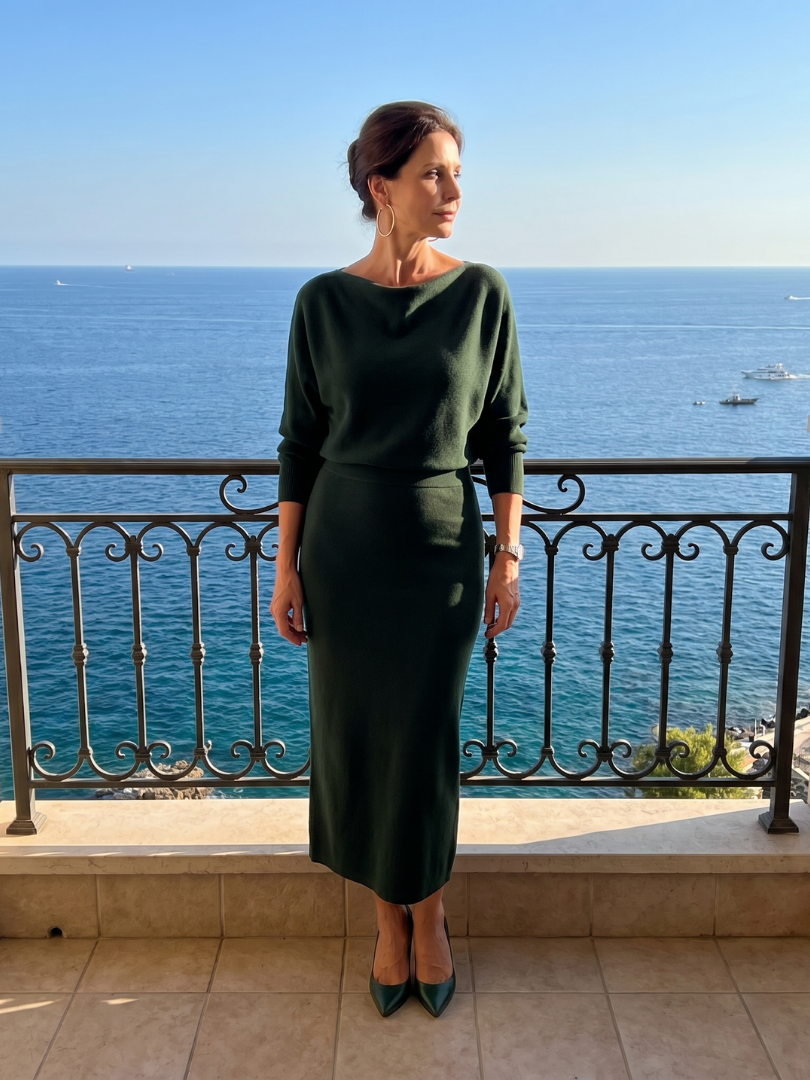 Romy | Drapierter Ausschnitt Enges Midi-Kleid