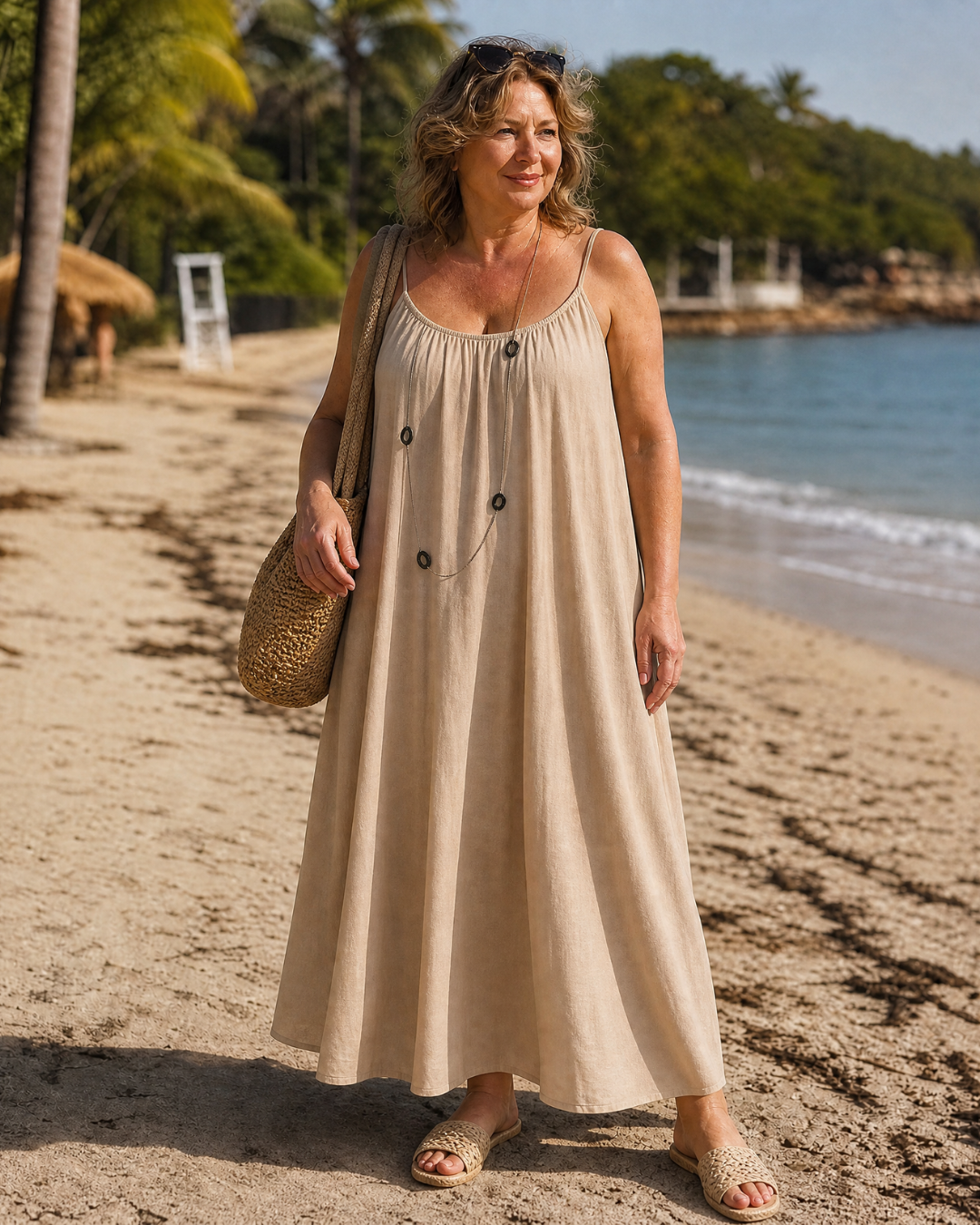 Amener | Fließendes ärmelloses Strappy Relaxed Midi Kleid