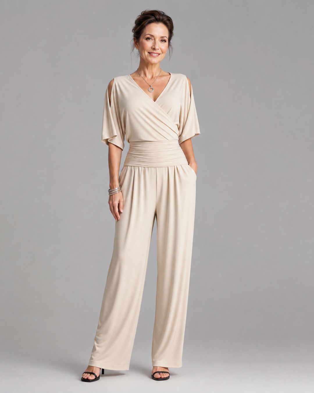 Nyxara | Cold Shoulder Wrap Tailliertes Relaxed Jumpsuit