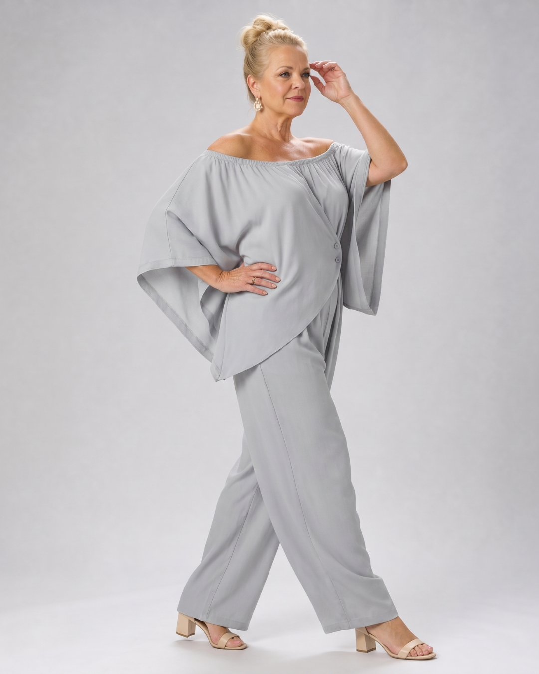 Vemrina | Drapiertes Off-Shoulder-Top und weit geschnittene Hose Set