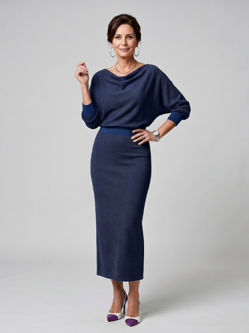 Romy | Drapierter Ausschnitt Enges Midi-Kleid