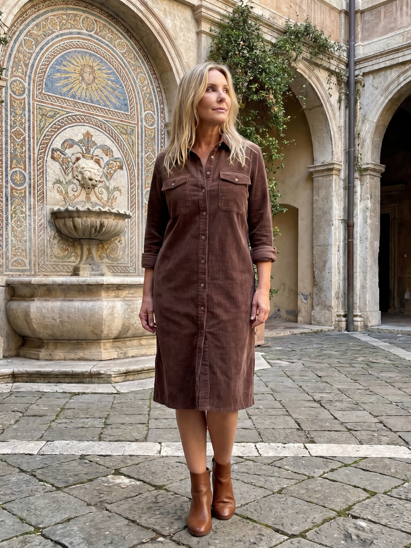 Pema | Midi-Kleid mit langen Ärmeln und aufgesetzten Taschen