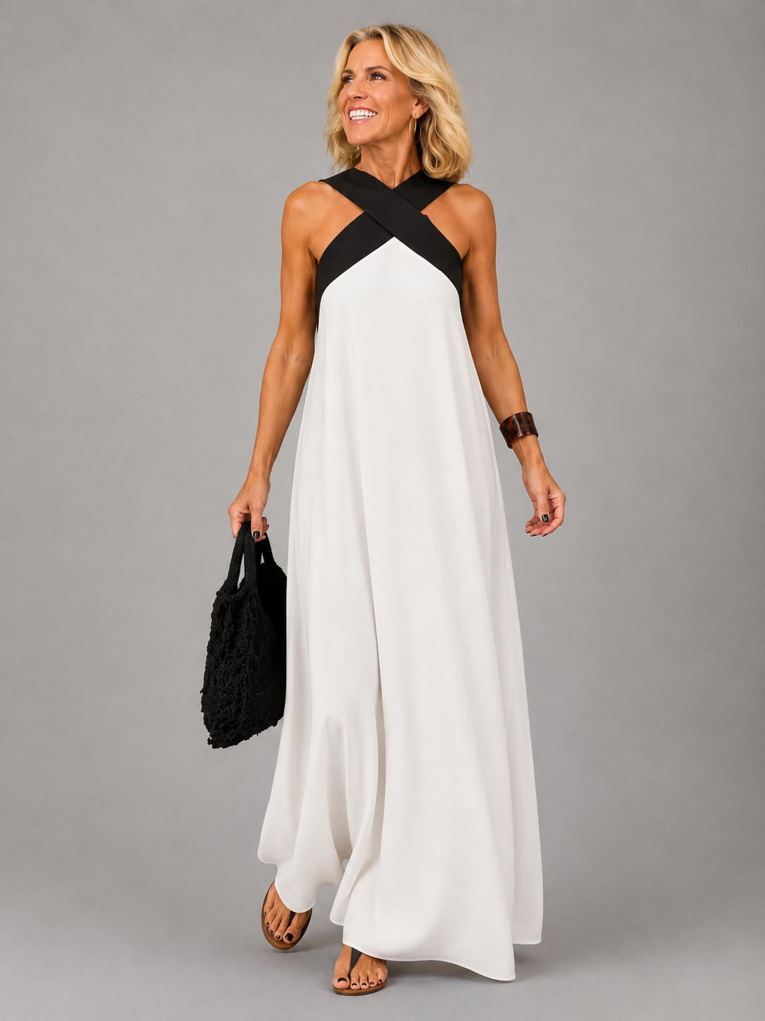 Velora™ | Cross Elegance Maxi-Kleid