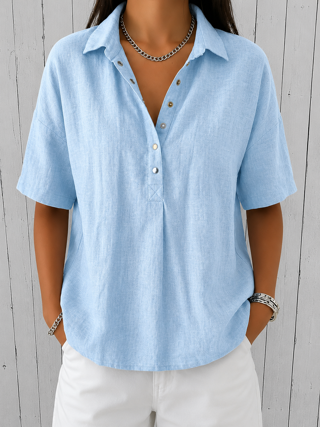 Ava | Bluse mit Kragen und Knopf