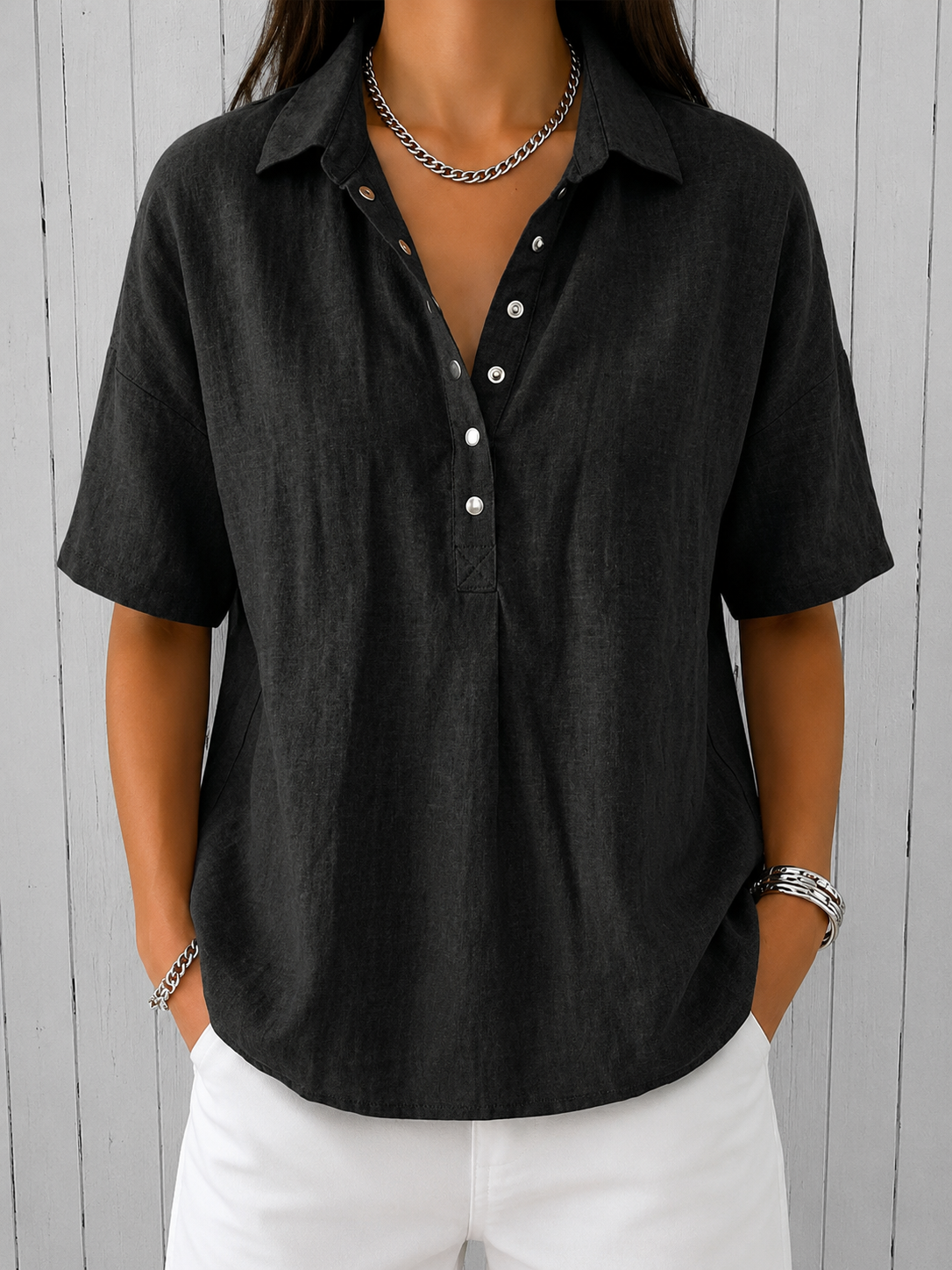 Ava | Bluse mit Kragen und Knopf