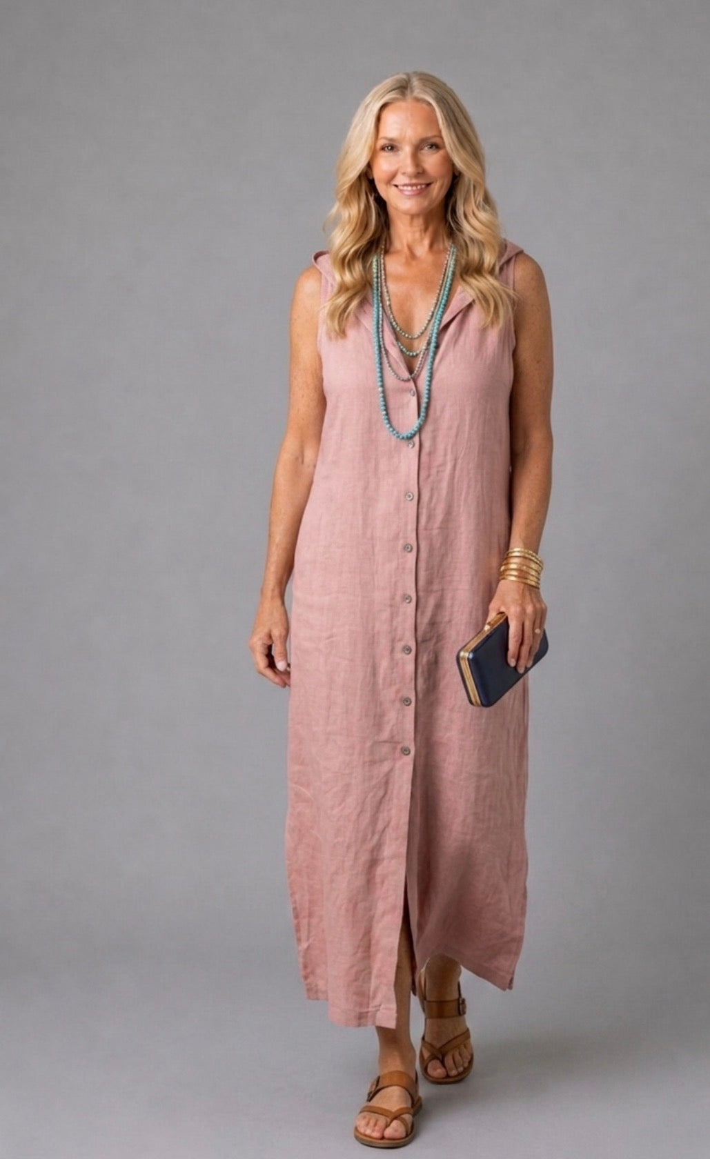 Stellan | Maxi-Kleid mit offenem Frontknopf