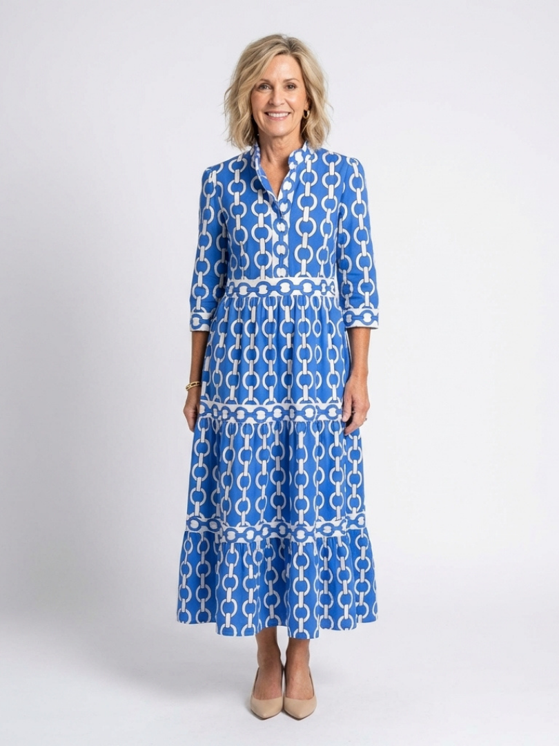 Ysolde | Midi-Kleid mit Dreiviertelärmeln und Kettenmuster