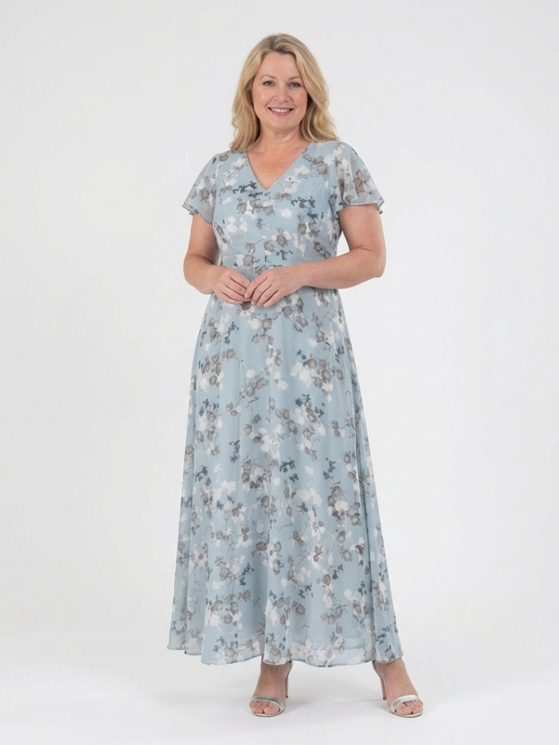 Ismeria | Florales Chiffon-Maxikleid