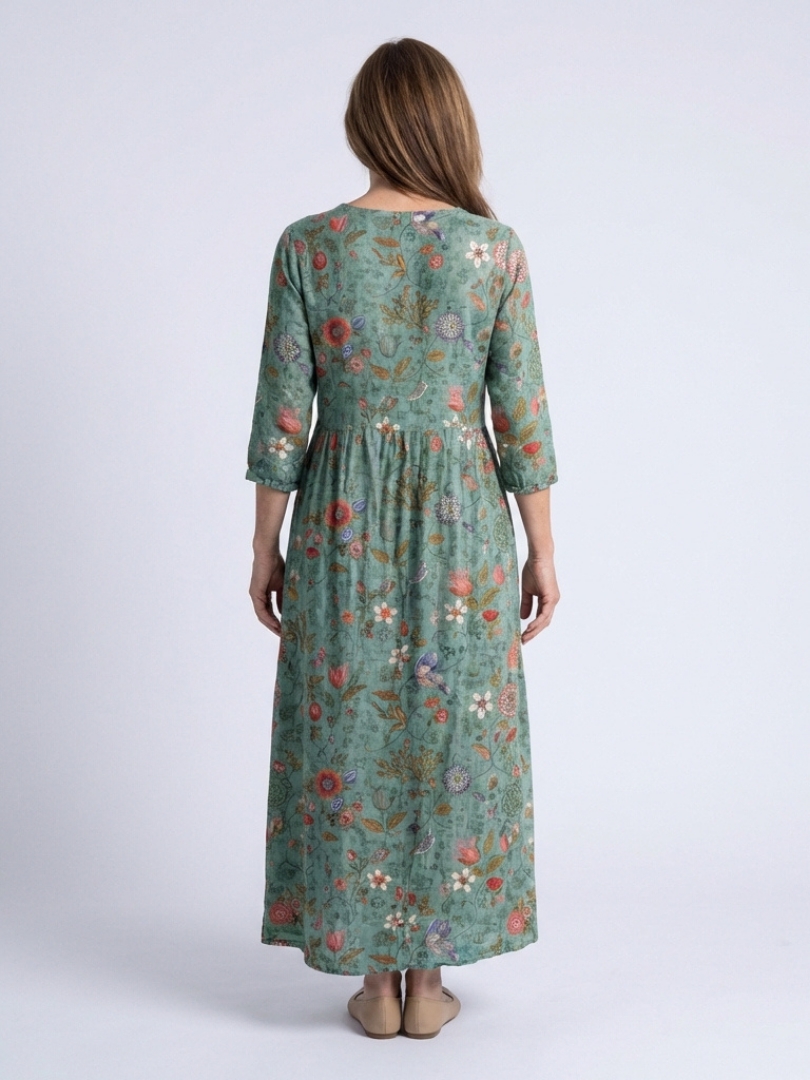 Marina | Florales V-Ausschnitt Maxikleid mit Dreiviertelärmeln