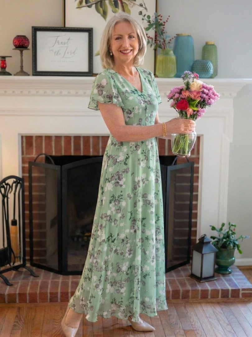 Ismeria | Floral Chiffon Maxikleid