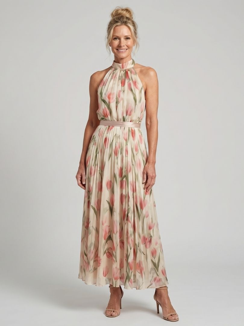 Aurelle | Halterneck Blumen Midi Kleid