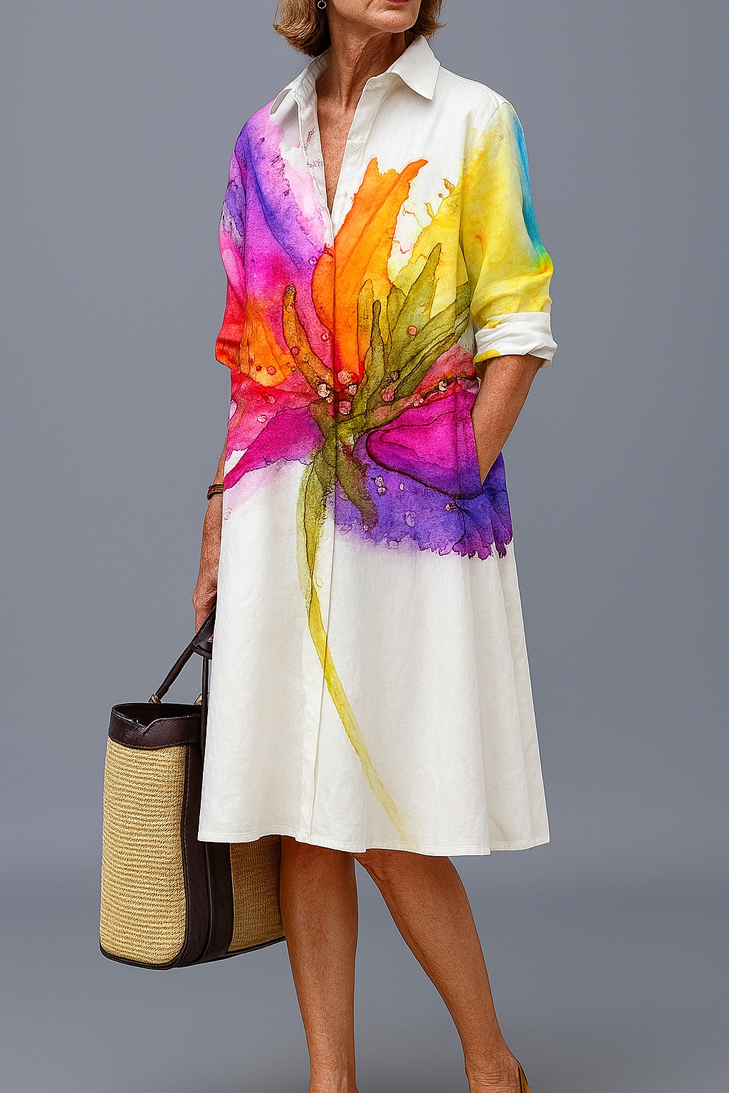Ophelia™ Künstlerisches Midi-Kleid