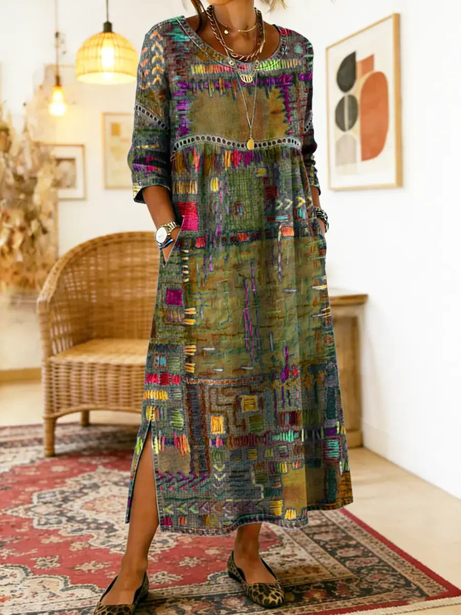 Manuela | Bedrucktes Kleid mit ethnischem Patchwork