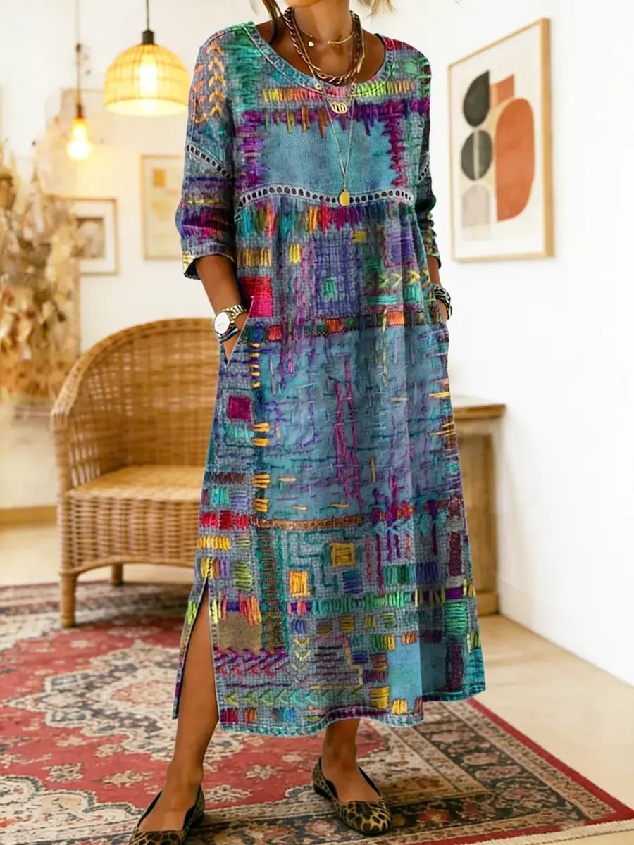 Manuela | Bedrucktes Kleid mit ethnischem Patchwork