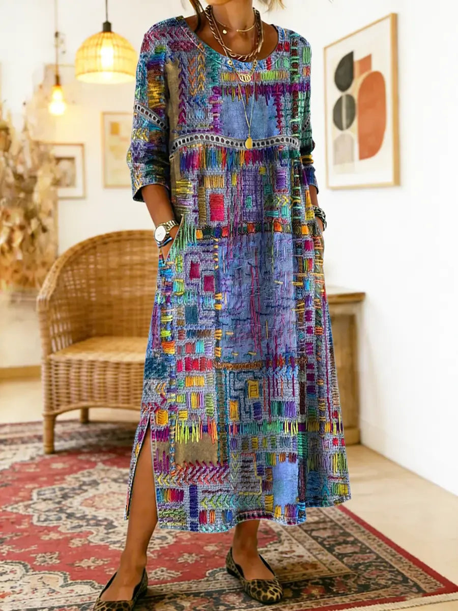 Manuela | Bedrucktes Kleid mit ethnischem Patchwork