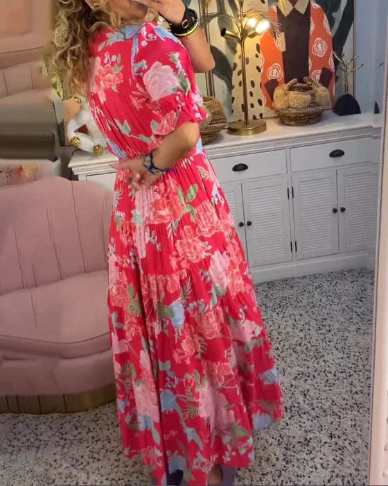 Isabeau - Bequemes langes Kleid mit V-Ausschnitt und Taschen