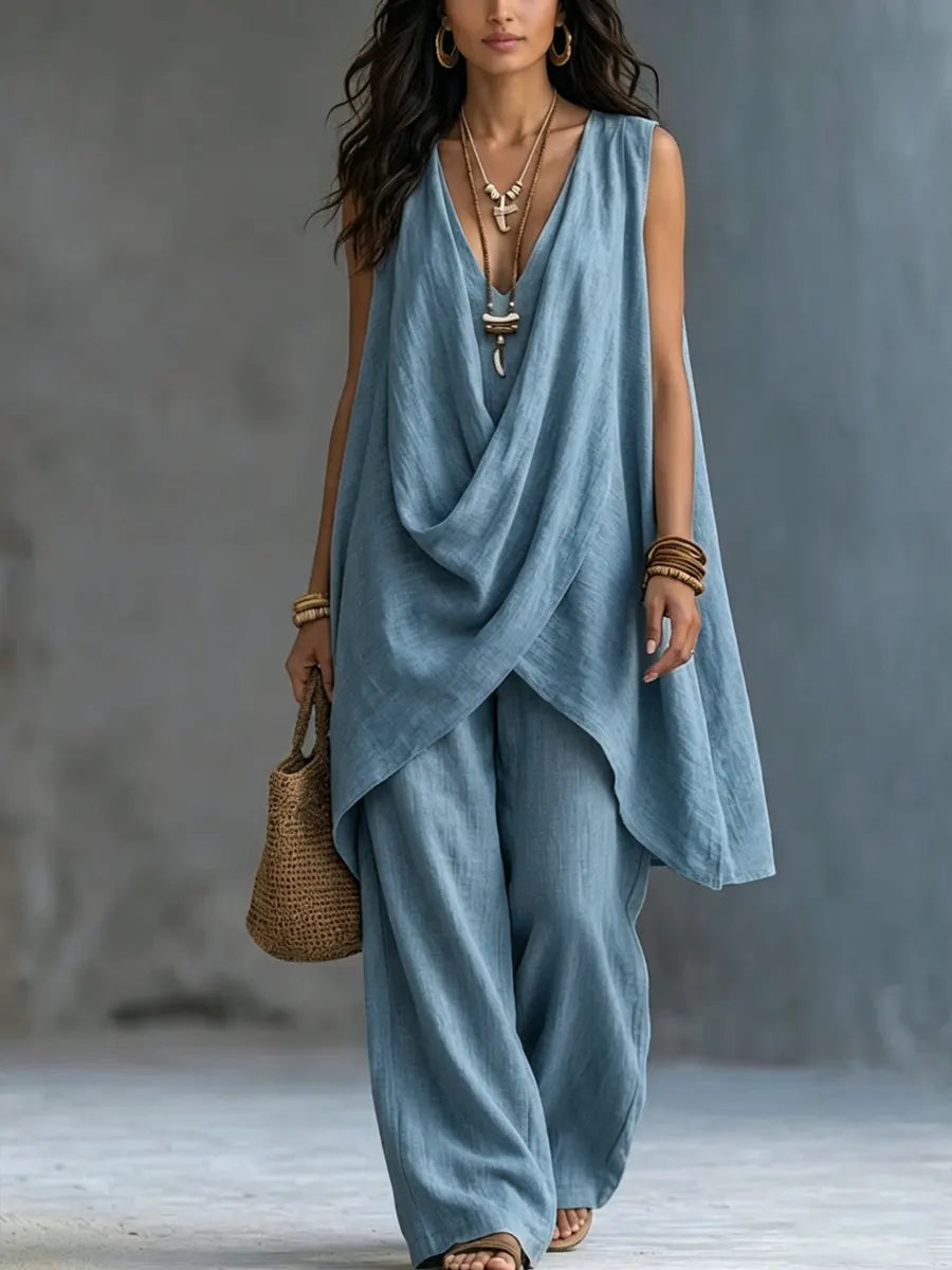 Damen Bohemian Stil Lockeres Baumwoll- und Leinen-Set