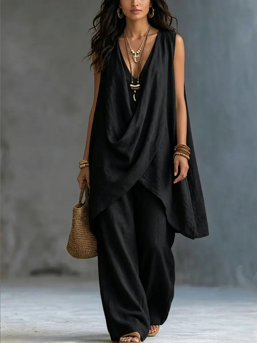 Damen Bohemian Stil Lockeres Baumwoll- und Leinen-Set